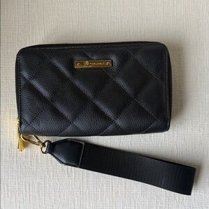 New Joy Luxe Black Leather Quilted Double Wallet With Removable Wrist Strap